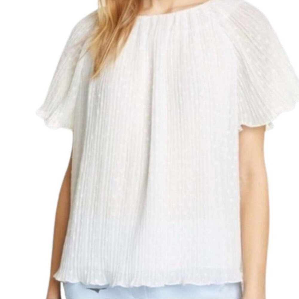 Lewit White Swiss Dot Pleated Peasant Blouse